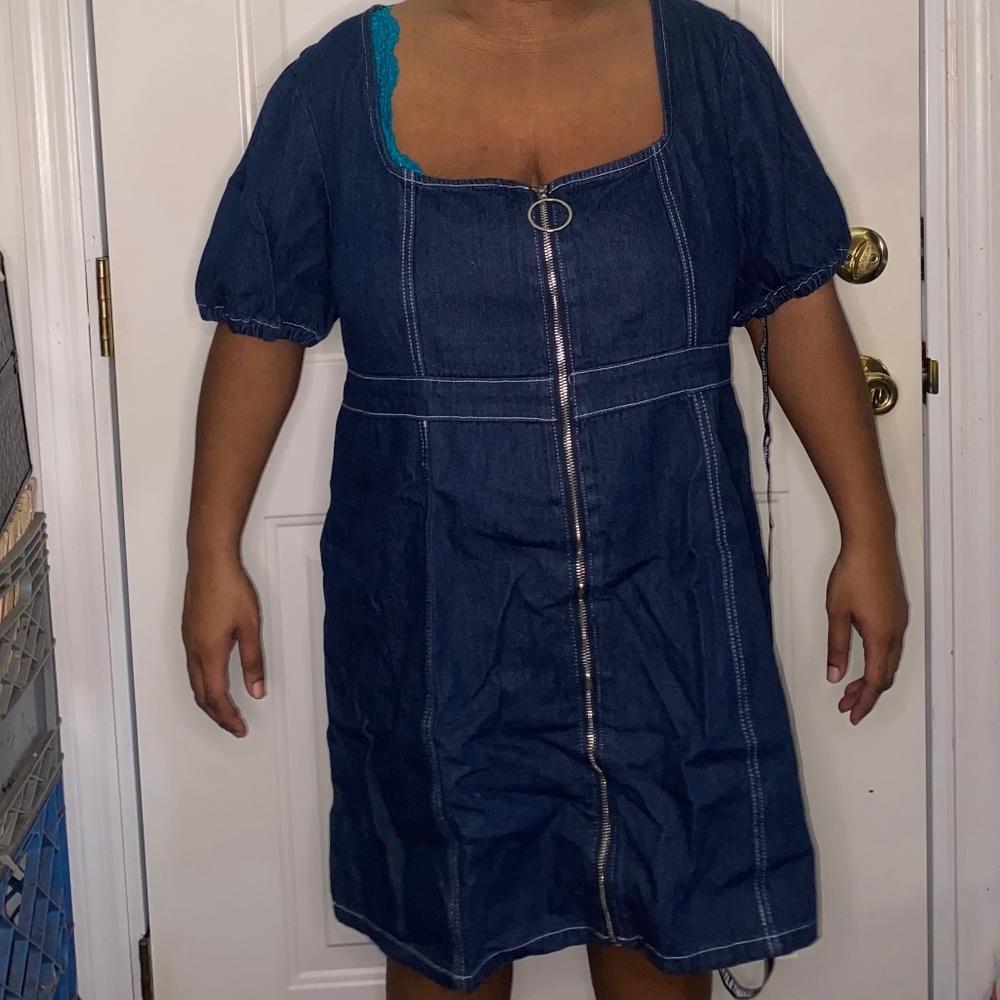 Pretty Little Thing Puff Sleeve Denim Zip Up Dress